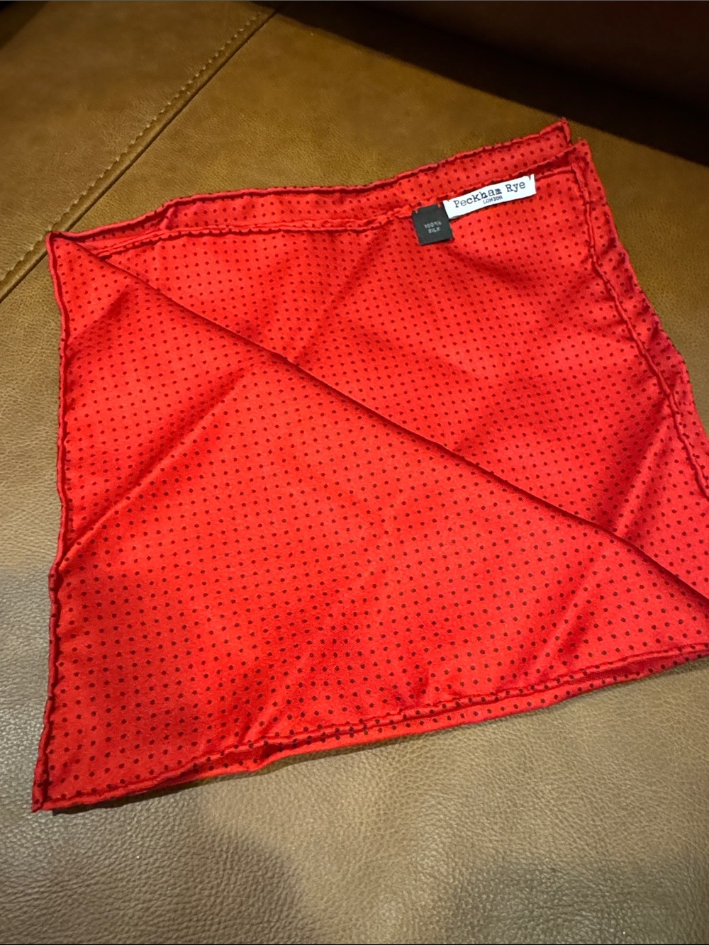 Peckham Rye London 100% Silk Red Black Polka Dot Pocket Square